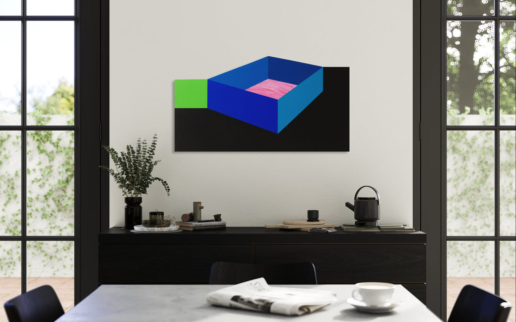 Blue cube painting in the room mock up by Opy Zouni