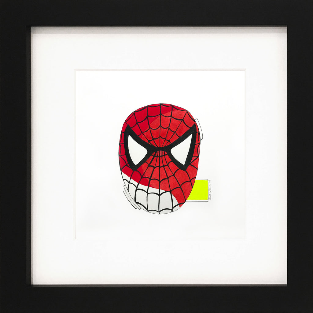 Hero series acrylics on paper by Irene Vergitsi (red mask)