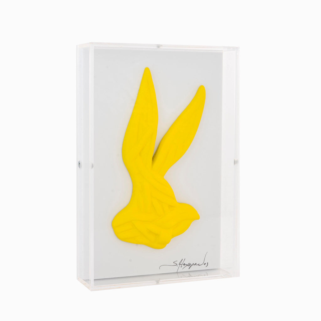 Yellow Bunny in Plexiglass box by Stathis Alexopoulos