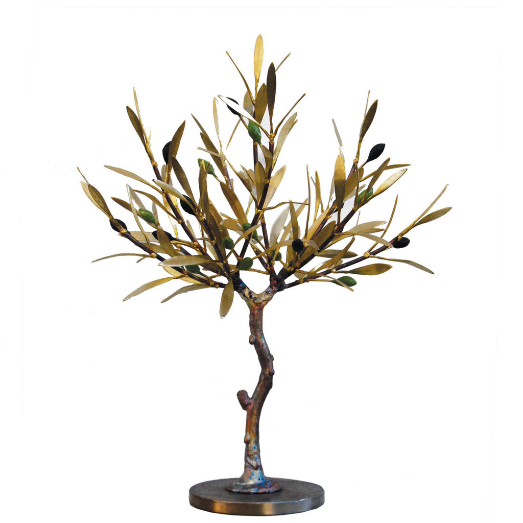 Bronze and Coper Olive Tree Sculpture rounded black base by Aggelos Panagiotidis  1