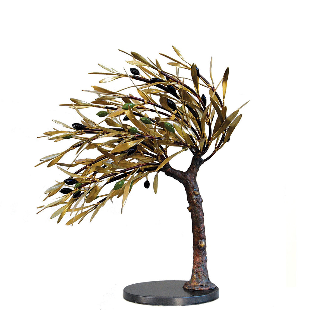 Bronze and Coper Olive Tree Sculpture rounded base by Aggelos Panagiotidis