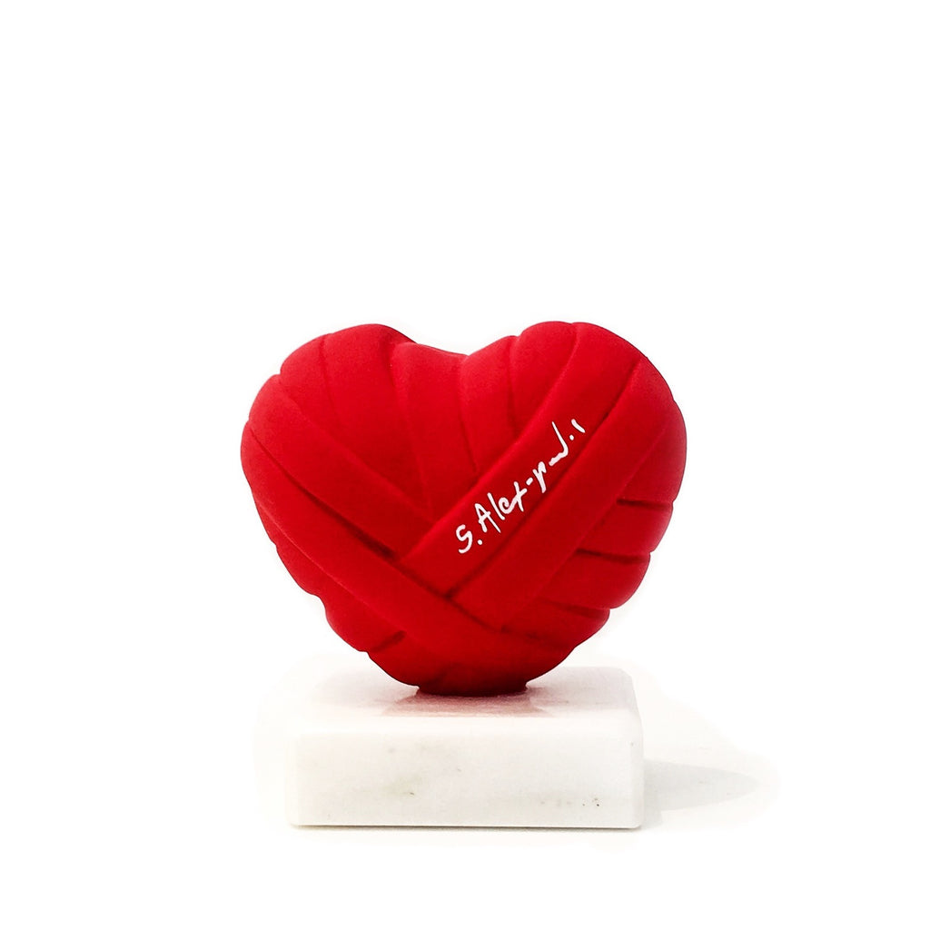 love me small heart resin sculpture by Stathis Alexopoulos (fluo red)