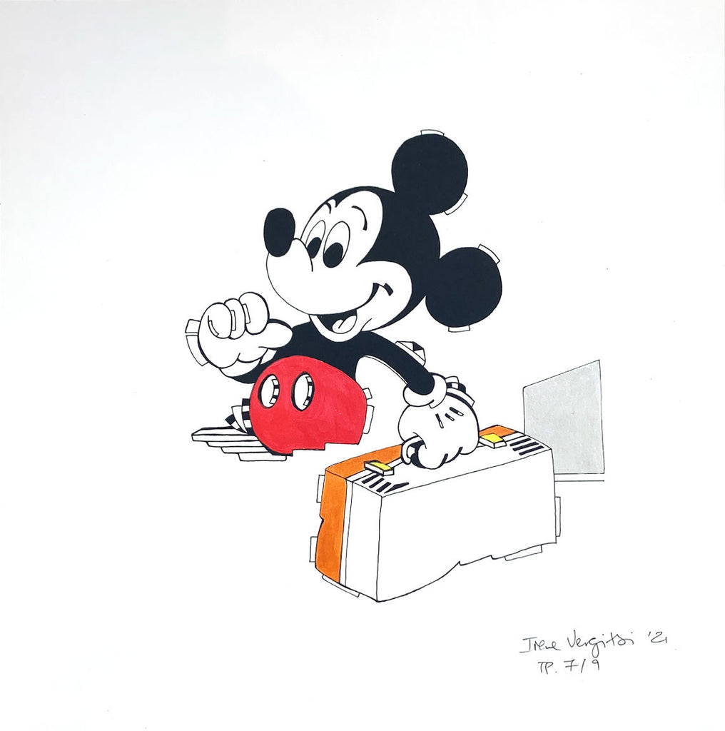 Mickey Mouse  Ink Painting details by Irene Vergitsi Limited Edition