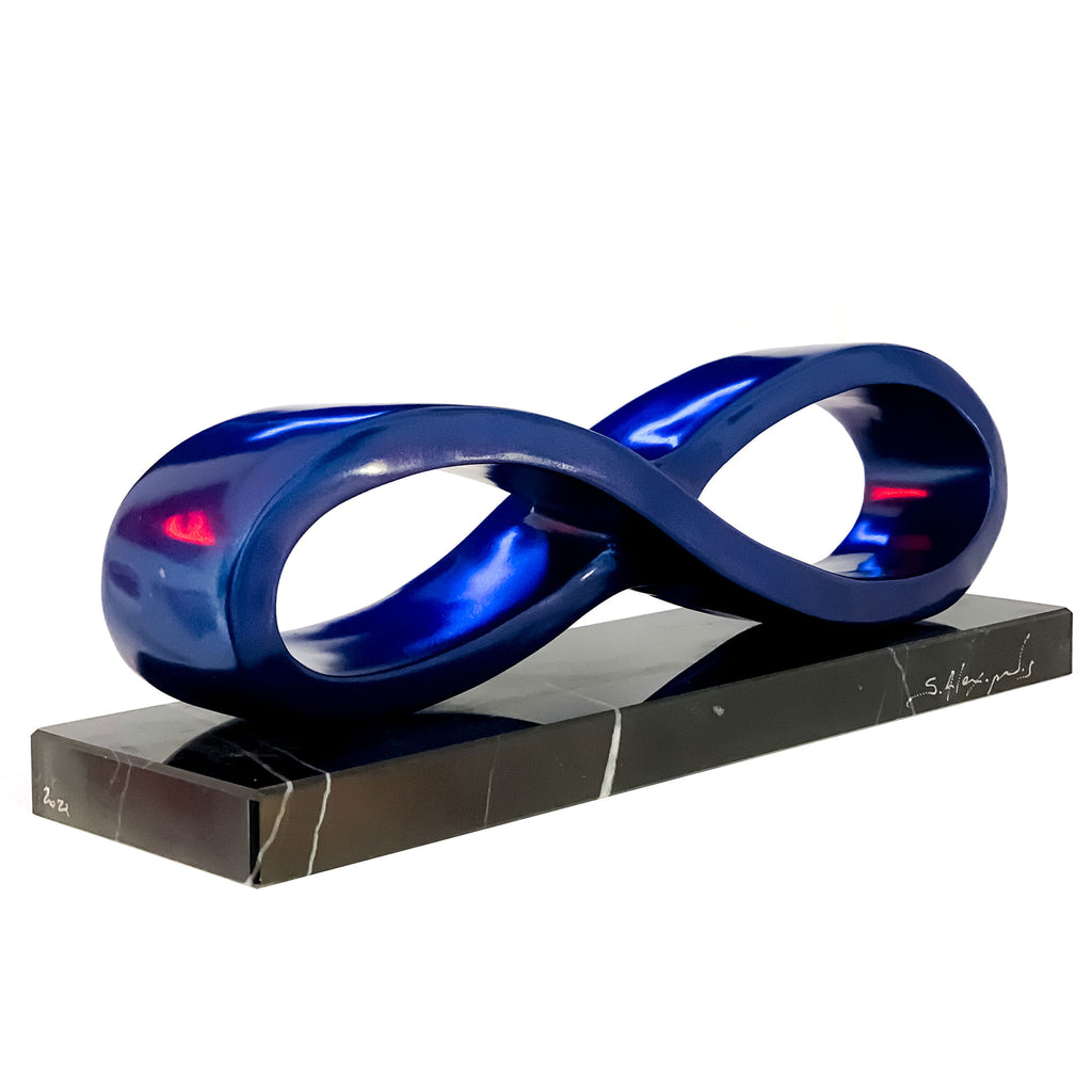 Blue Metallic infinity sculpture by Stathis Alexopoulos
