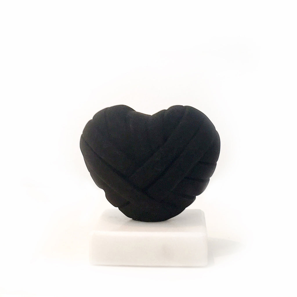 love me small heart resin sculpture by Stathis Alexopoulos (fluo black)