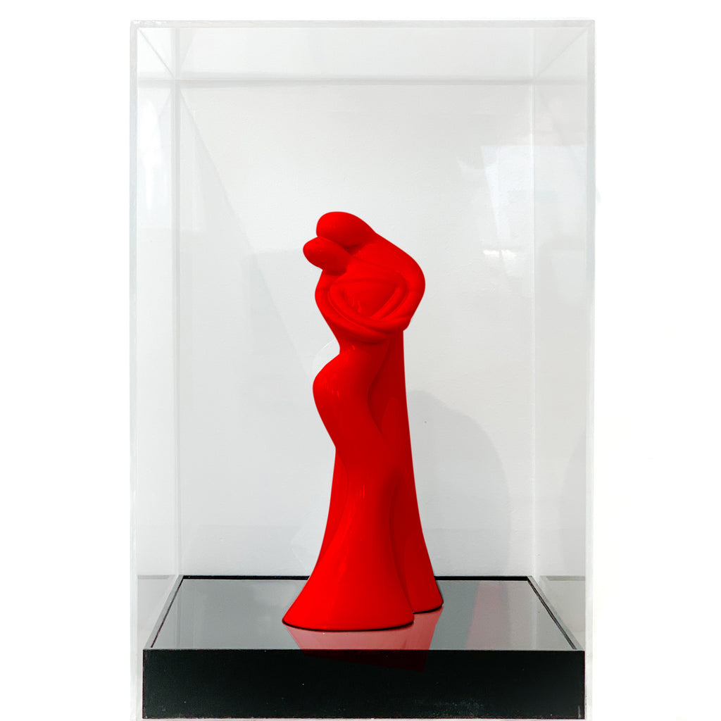 Hug Red Sculpture by Vassiliki in Acrylic Box