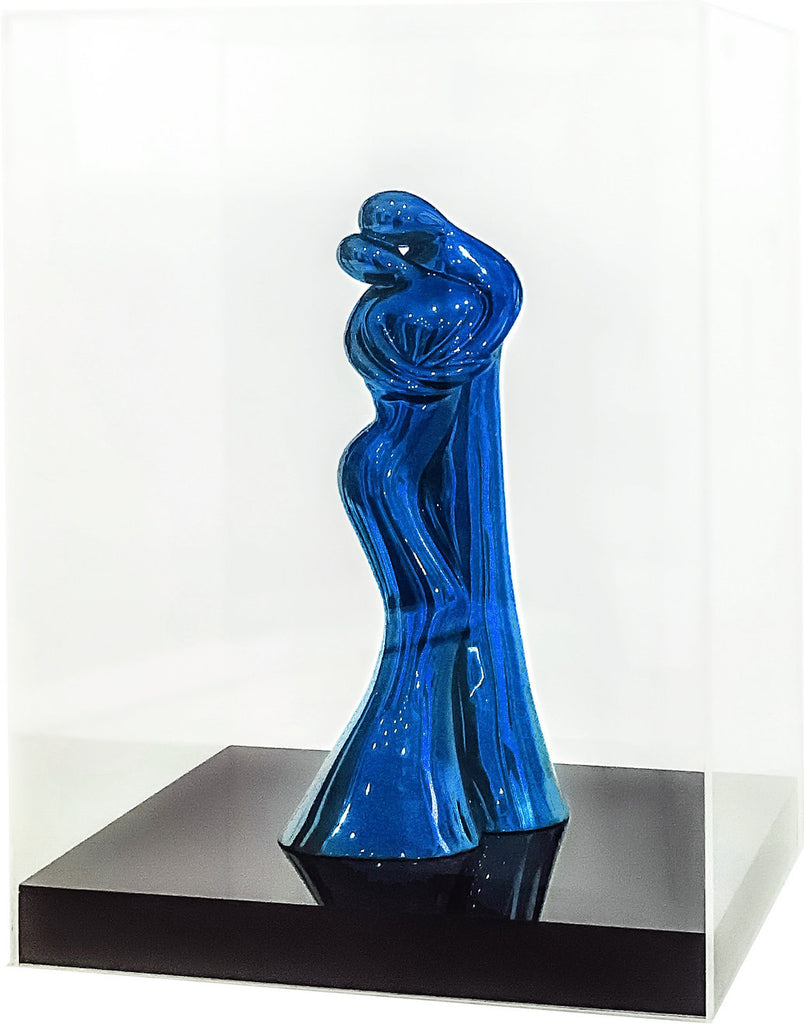Limited Edition resin cast sculpture with chrome paint in a plexiglass box (Chrome Blue)