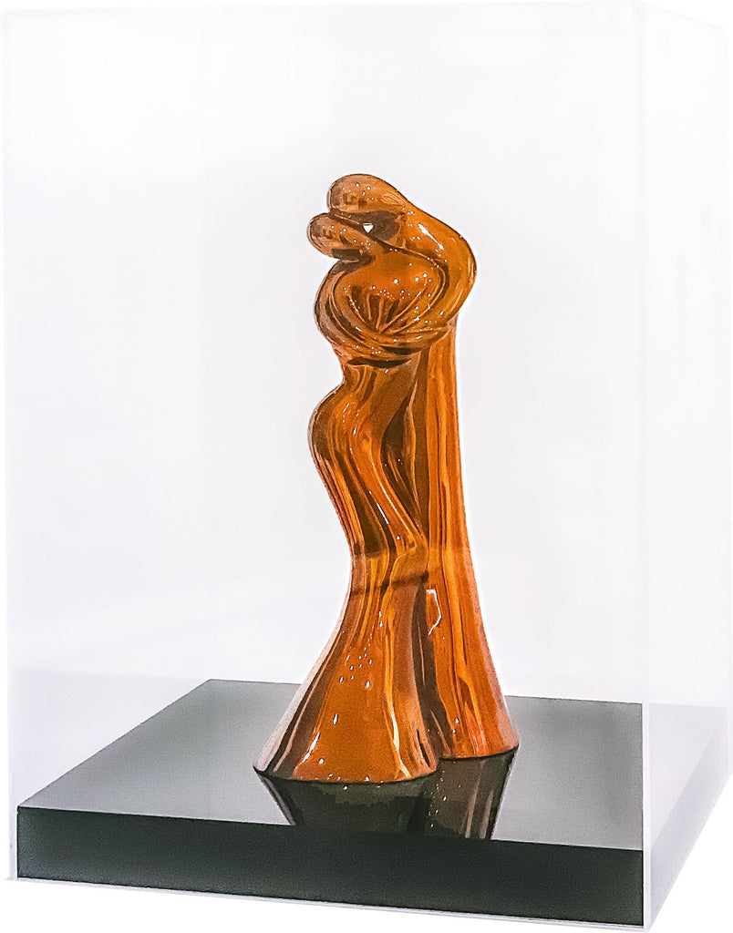 Limited Edition resin cast sculpture with chrome paint in a plexiglass box (Chrome Copper)