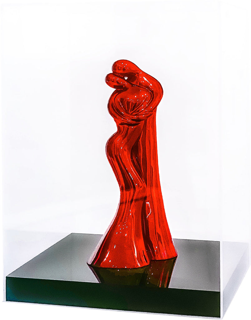 Limited Edition resin cast sculpture with chrome paint in a plexiglass box (Red)