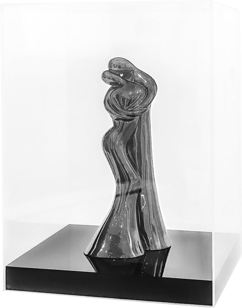 Limited Edition resin cast sculpture with chrome paint in a plexiglass box (Chrome Silver)