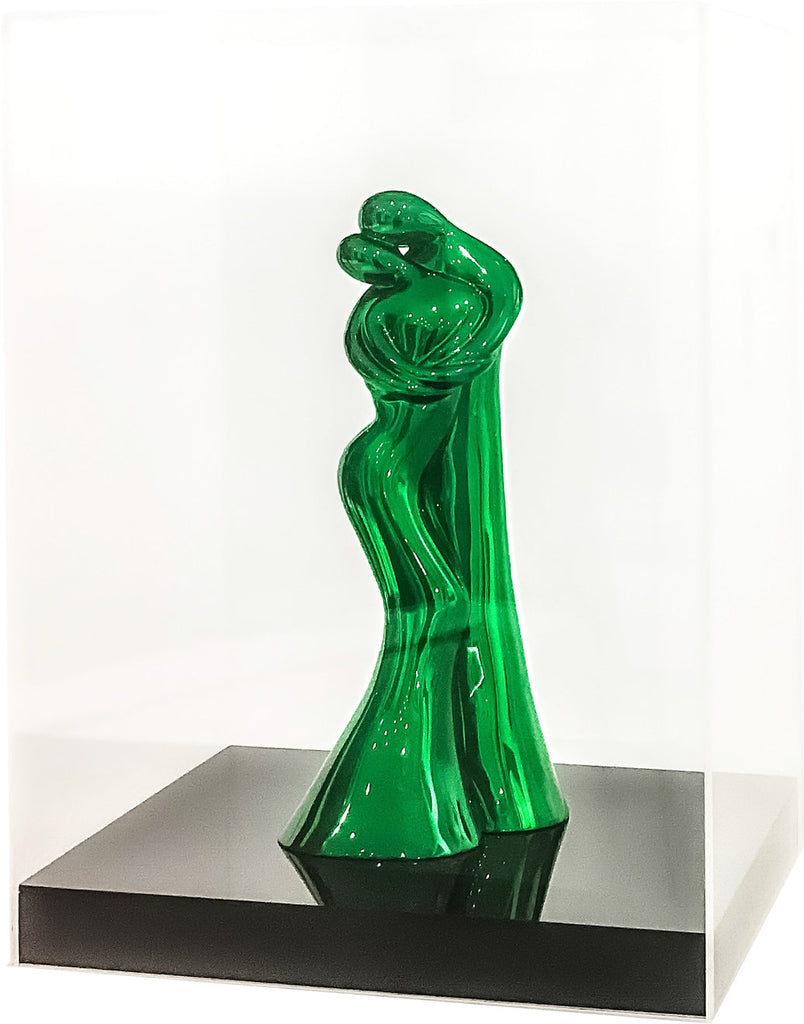 Limited Edition resin cast sculpture with chrome paint in a plexiglass box (Chrome Green)