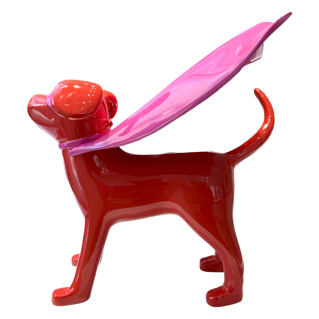 Red Pink sculpture dog by Agnetha Sjögren
