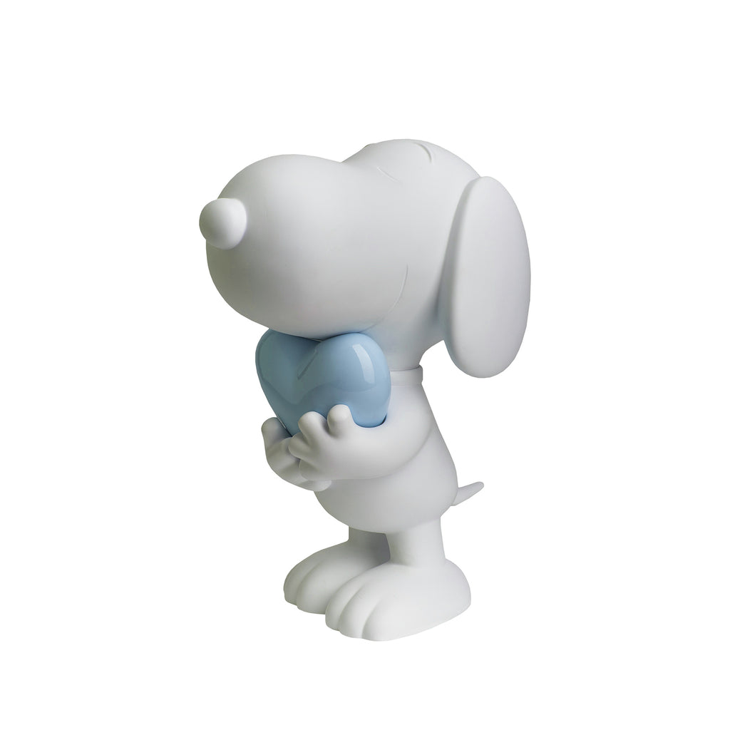 White Snoopy Sculpture with light blue heart by Leblon Delienne