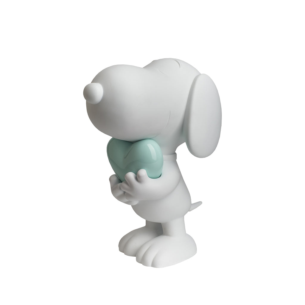 White Snoopy Sculpture with light green heart by Leblon Delienne