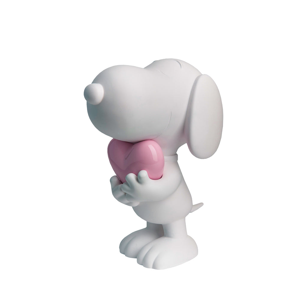White Snoopy Sculpture with light pink heart by Leblon Delienne