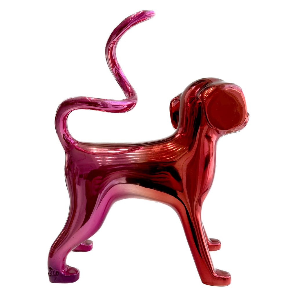 Red Pink sculpture dog by Agnetha Sjögren