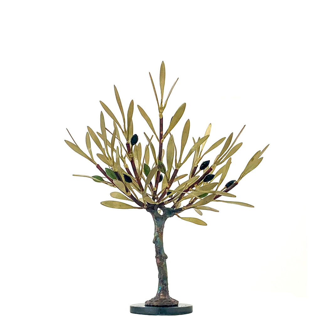 Bronze and Coper Olive Tree Sculpture rounded black base by Aggelos Panagiotidis