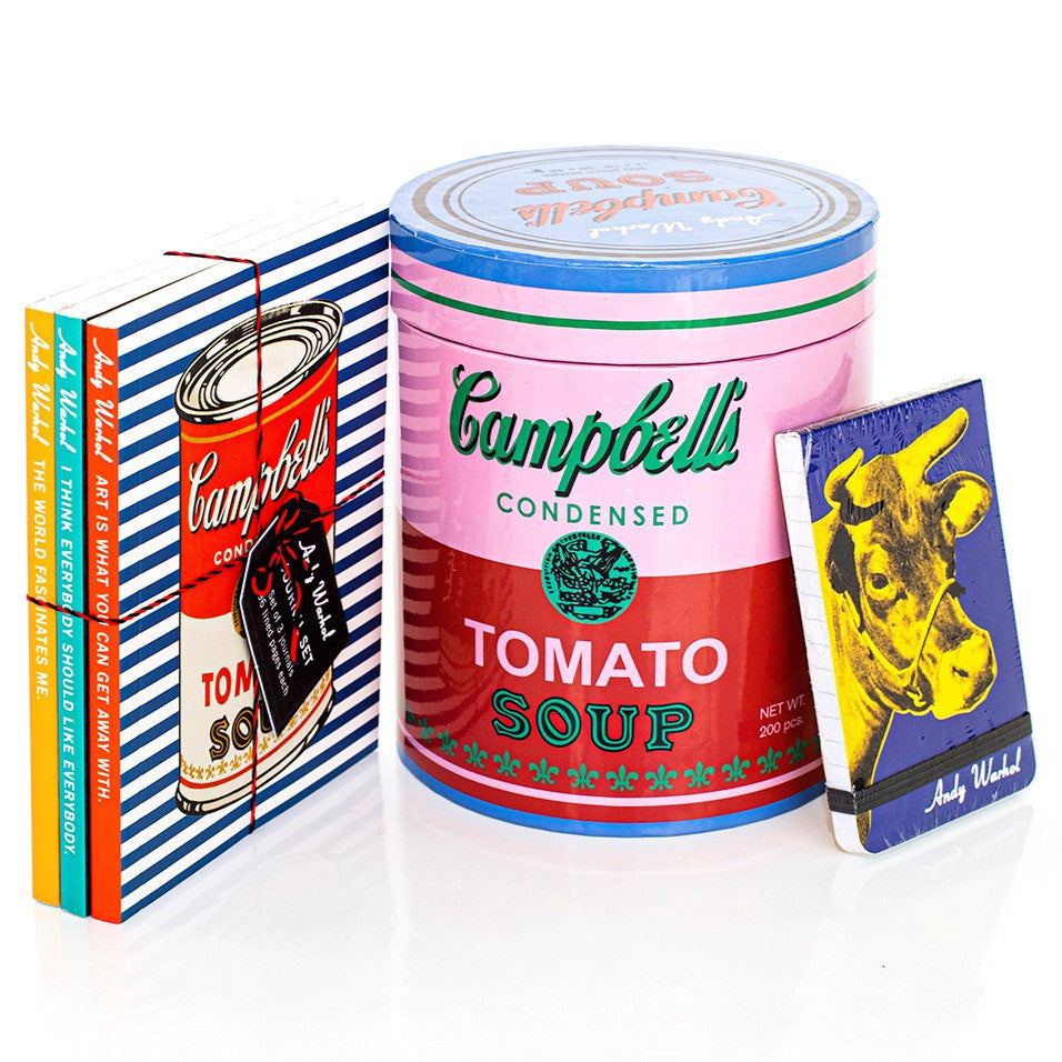 Set of Andy Warhol Tomato Soup Campbell Puzzles and Cow Notebook