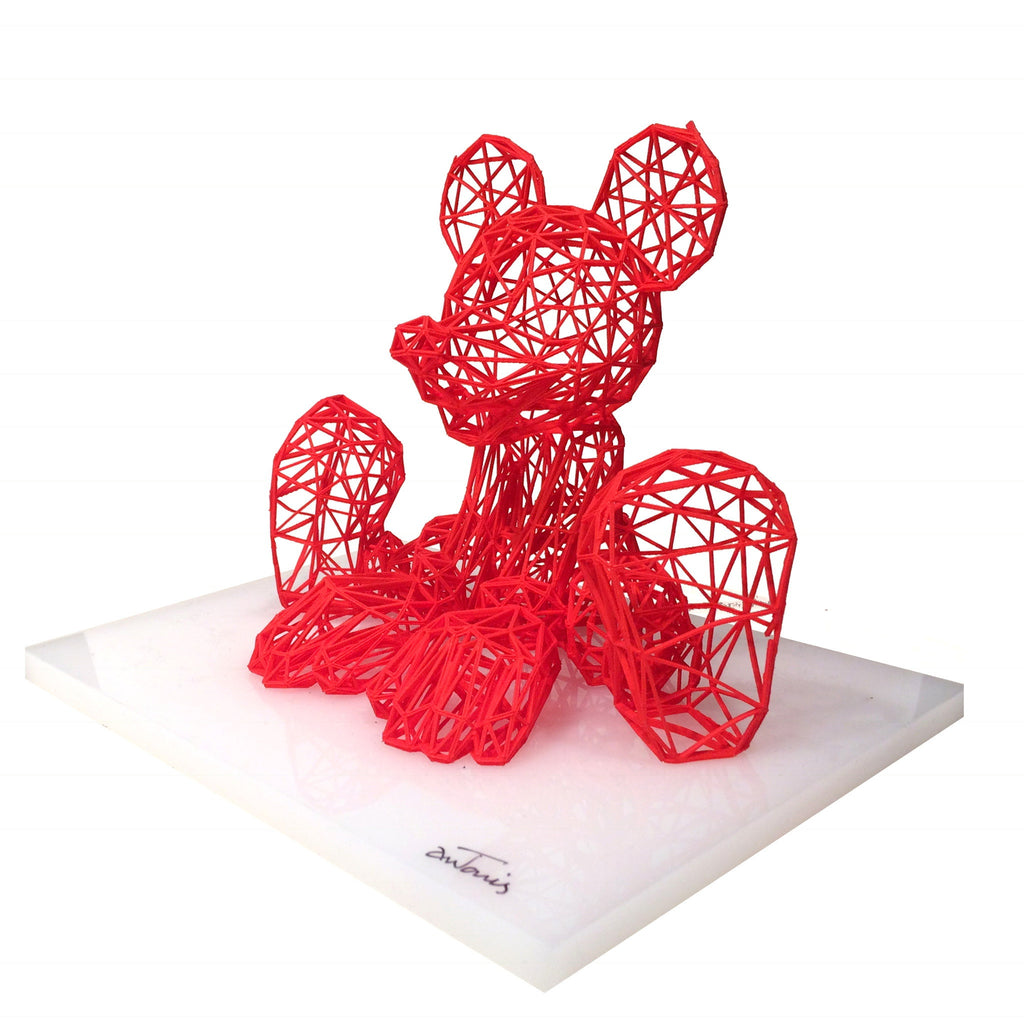 Mickey 3d Sculpture on White Acrylic Base by Antonis Kiourktsis (Red)