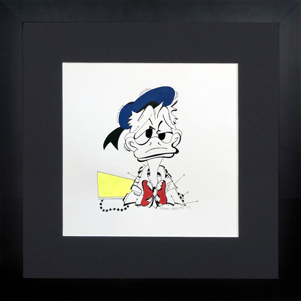 Donald Acrylics and Pen on paper by Irene Vergitsi (Black Frame)