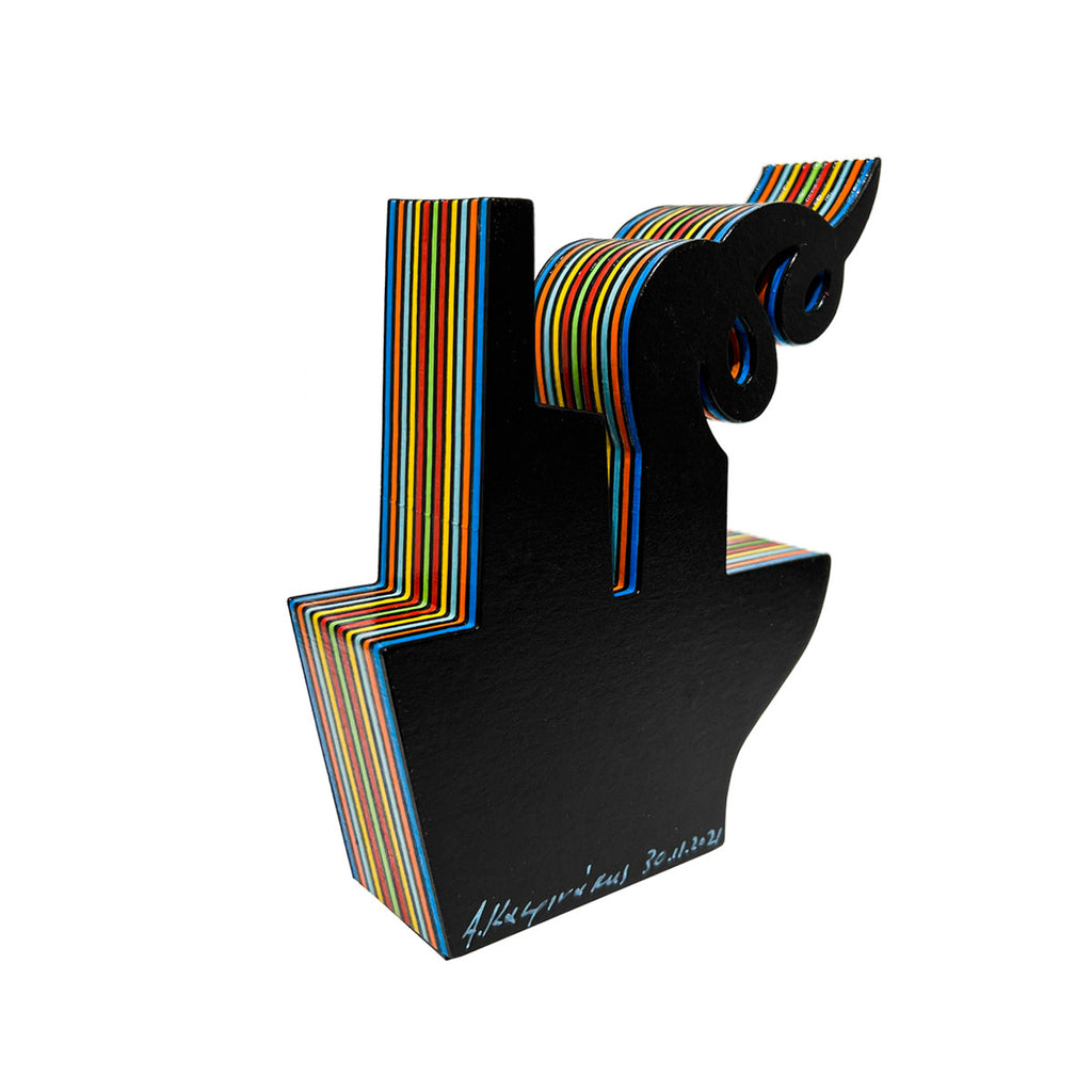 Cardboard Black boat with colorful stripes by Antonis Kastrinakis