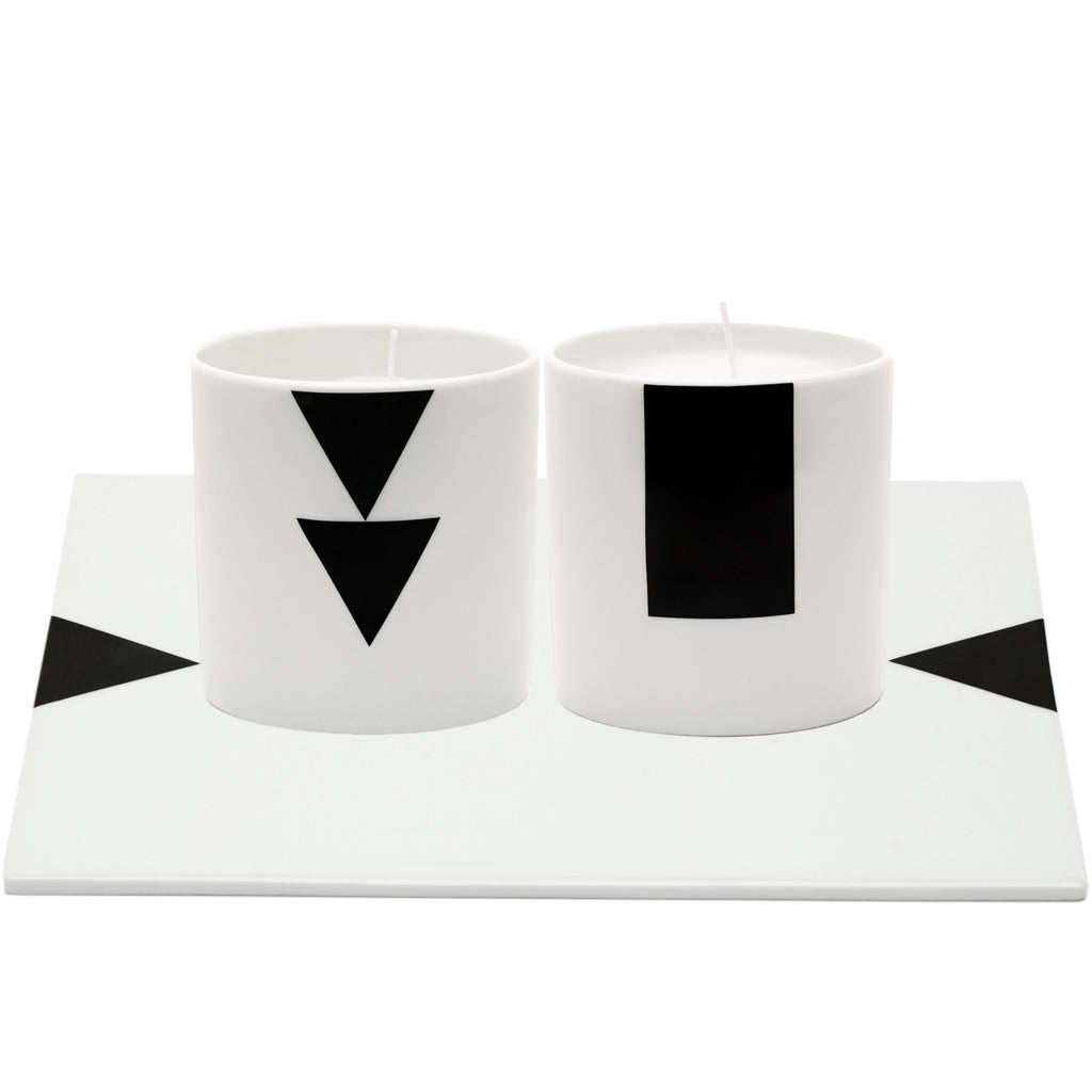 candle tray Limoges porcelain by rotate design (Black and White)