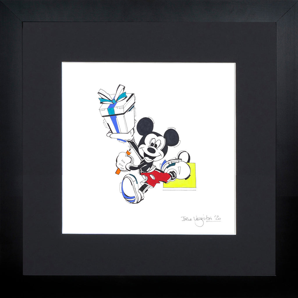 Mickey painting on paper with Black Frame and passepartoux by Irene Vergitsi