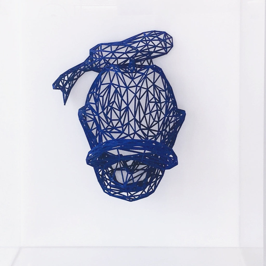 Donald Sculpture in Plexiglass box by Antonis Kiourktsis (blue)