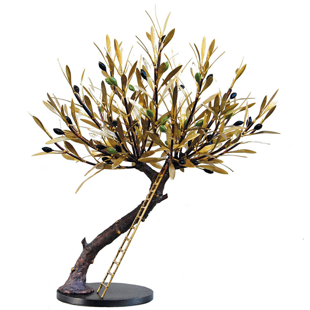 Bronze and Coper Olive Tree Sculpture rounded black base Scale by Aggelos Panagiotidis