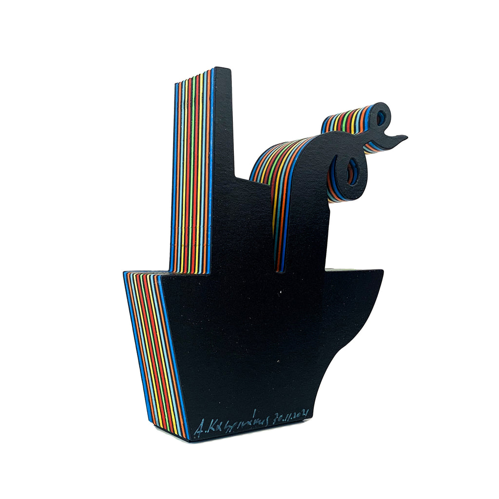 Cardboard Black boat with Color stripes by Antonis Kastrinakis (Handsigned)