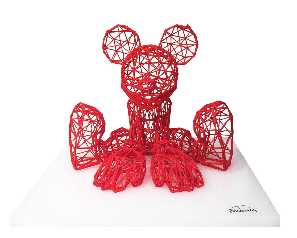 Mickey 3d Sculpture on White Acrylic Base by Antonis Kiourktsis (Red) 1